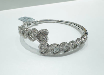 SILVER MOISSANITE HEART BANGLE BRACELET VVS 3.56CTW