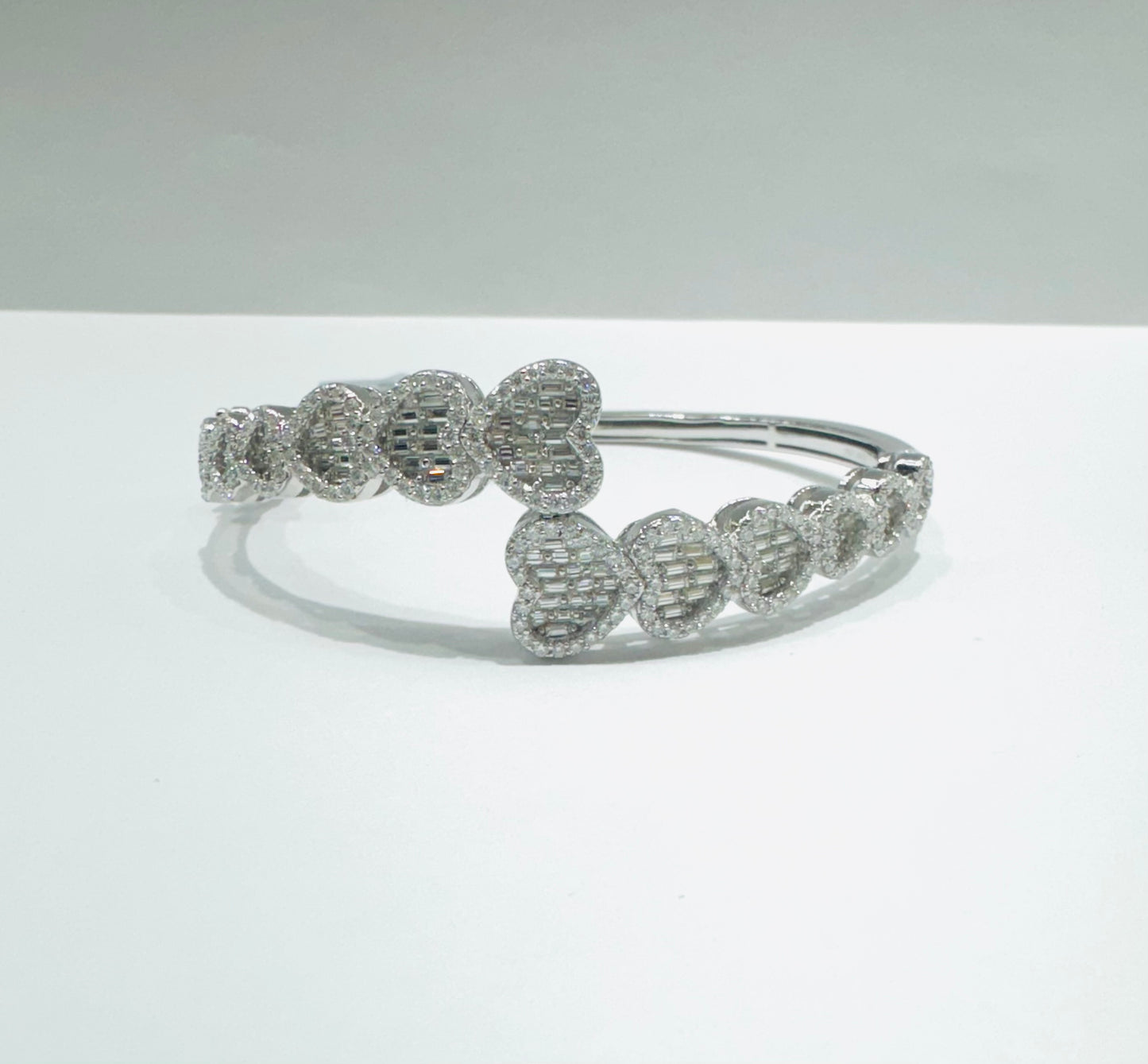 SILVER MOISSANITE HEART BANGLE BRACELET VVS 3.56CTW