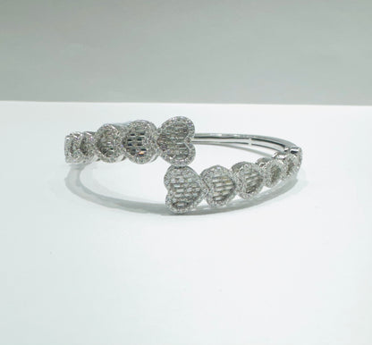 SILVER MOISSANITE HEART BANGLE BRACELET VVS 3.56CTW