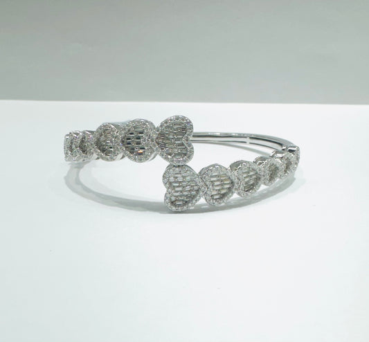 SILVER MOISSANITE HEART BANGLE BRACELET VVS 3.56CTW