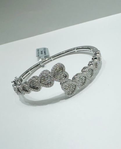 SILVER MOISSANITE HEART BANGLE BRACELET VVS 3.56CTW