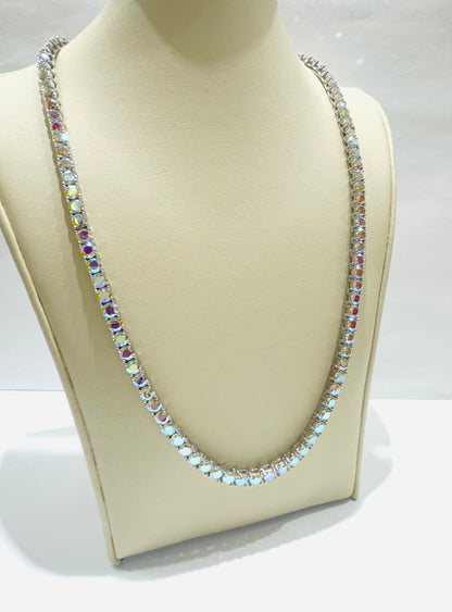 SILVER MOISSANITE TENNIS NECKLACE 18”, VVS 24.53CTW, WIDTH: 4mm