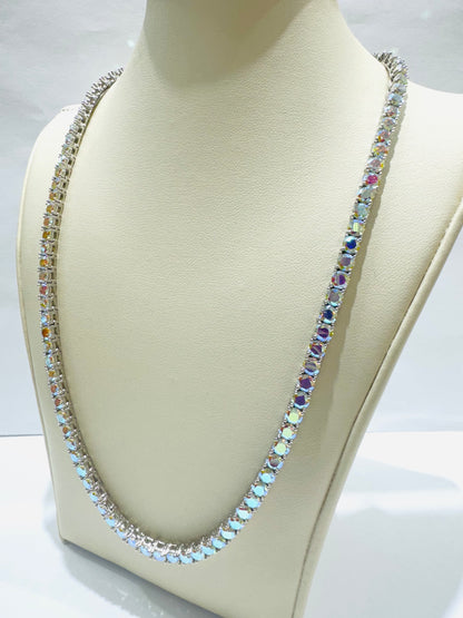 SILVER MOISSANITE TENNIS NECKLACE 18”, VVS 24.53CTW, WIDTH: 4mm