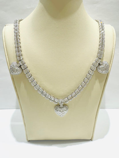 SILVER MOISSANITE HEART NECKLACE 18”, VVS 21.53CTW, WIDTH: 22.3mm