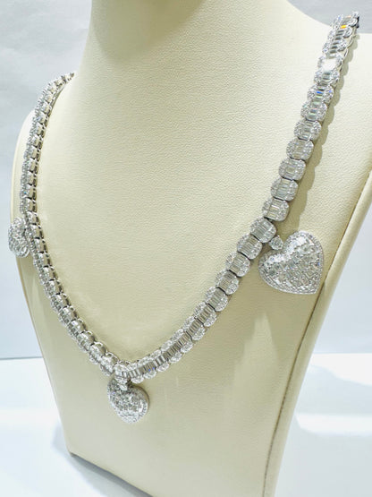 SILVER MOISSANITE HEART NECKLACE 18”, VVS 21.53CTW, WIDTH: 22.3mm