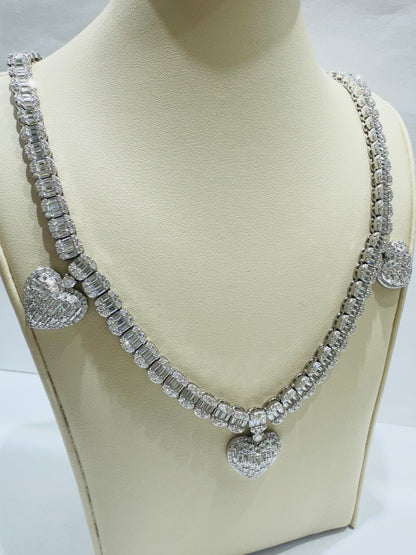 SILVER MOISSANITE HEART NECKLACE 18”, VVS 21.53CTW, WIDTH: 22.3mm