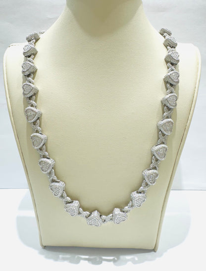SILVER MOISSANITE HEART NECKLACE 18.5”, VVS 17.21CTW, WIDTH: 10mm