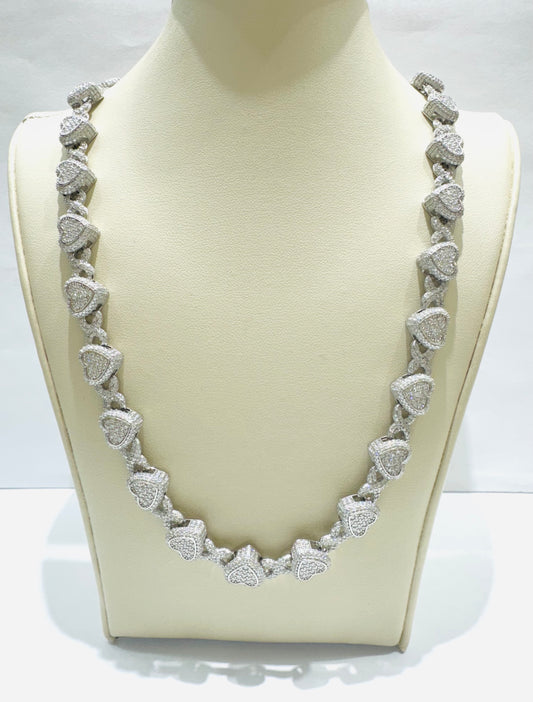 SILVER MOISSANITE HEART NECKLACE 18.5”, VVS 17.21CTW, WIDTH: 10mm