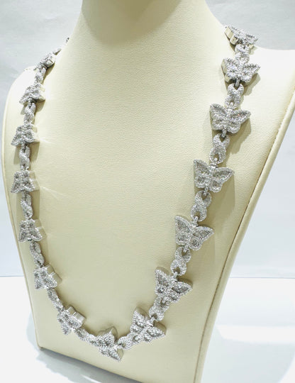 SILVER MOISSANITE BUTTERFLY NECKLACE 18”, VVS 12CTW, WIDTH: 10mm