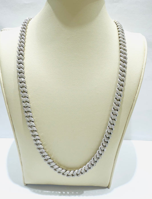 SILVER MOISSANITE CUBAN LINK NECKLACE 18”, VVS 11CTW, WIDTH: 6mm
