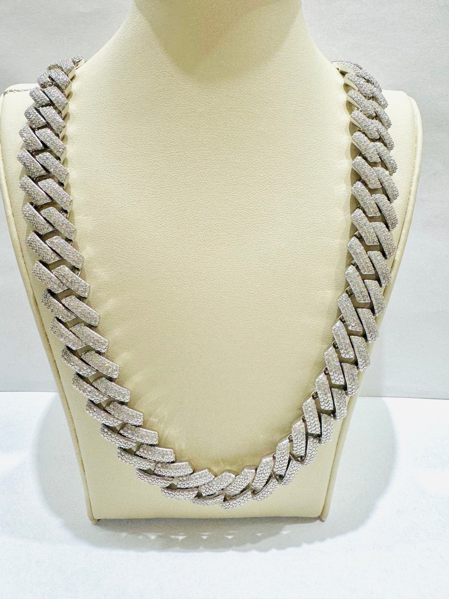 SILVER MOISSANITE CUBAN LINK NECKLACE 22”, VVS 43.13CTW, WIDTH: 16mm