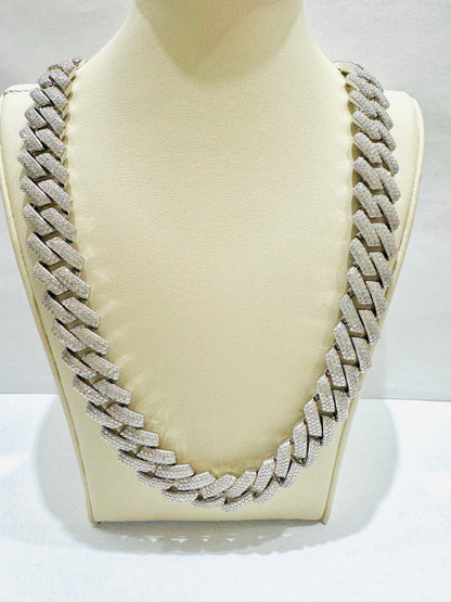 SILVER MOISSANITE CUBAN LINK NECKLACE 22”, VVS 43.13CTW, WIDTH: 16mm