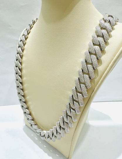 SILVER MOISSANITE CUBAN LINK NECKLACE 22”, VVS 43.13CTW, WIDTH: 16mm