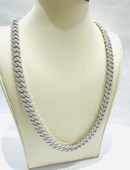 SILVER MOISSANITE CUBAN LINK NECKLACE 18”, VVS 16CTW, WIDTH: 8mm