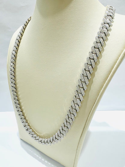 SILVER MOISSANITE CUBAN LINK NECKLACE 18”, VVS 16CTW, WIDTH: 8mm