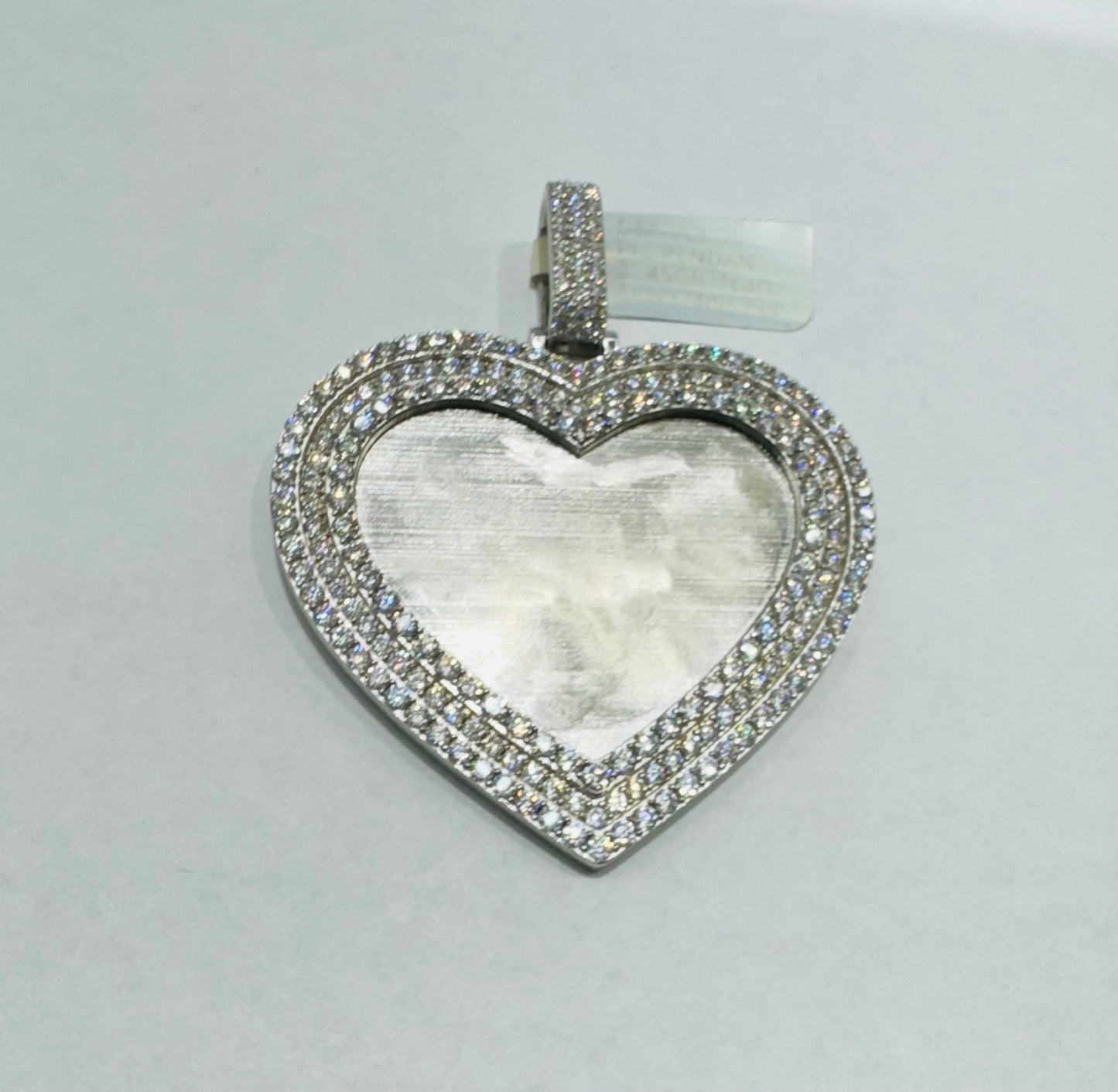 SILVER MOISSANITE HEART SHAPE MEMORY PENDANT, VVS 6.75CTW