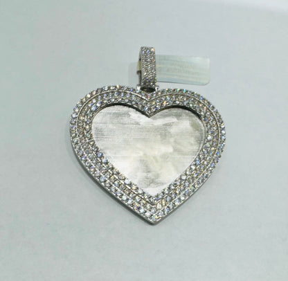 SILVER MOISSANITE HEART SHAPE MEMORY PENDANT, VVS 6.75CTW