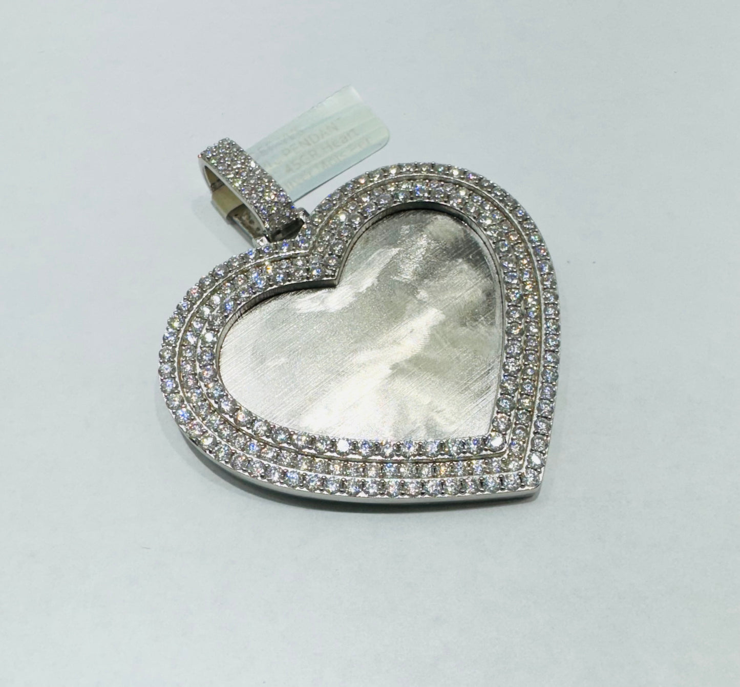 SILVER MOISSANITE HEART SHAPE MEMORY PENDANT, VVS 6.75CTW