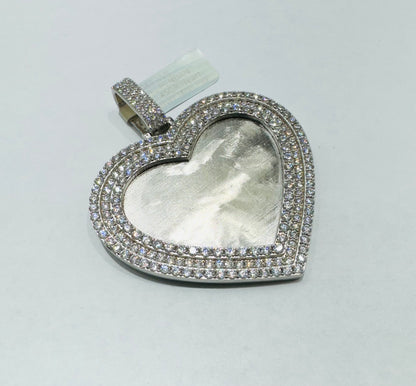 SILVER MOISSANITE HEART SHAPE MEMORY PENDANT, VVS 6.75CTW