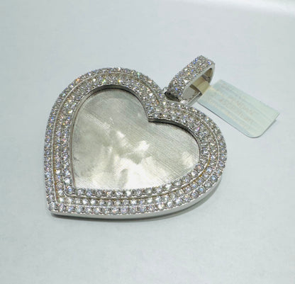 SILVER MOISSANITE HEART SHAPE MEMORY PENDANT, VVS 6.75CTW