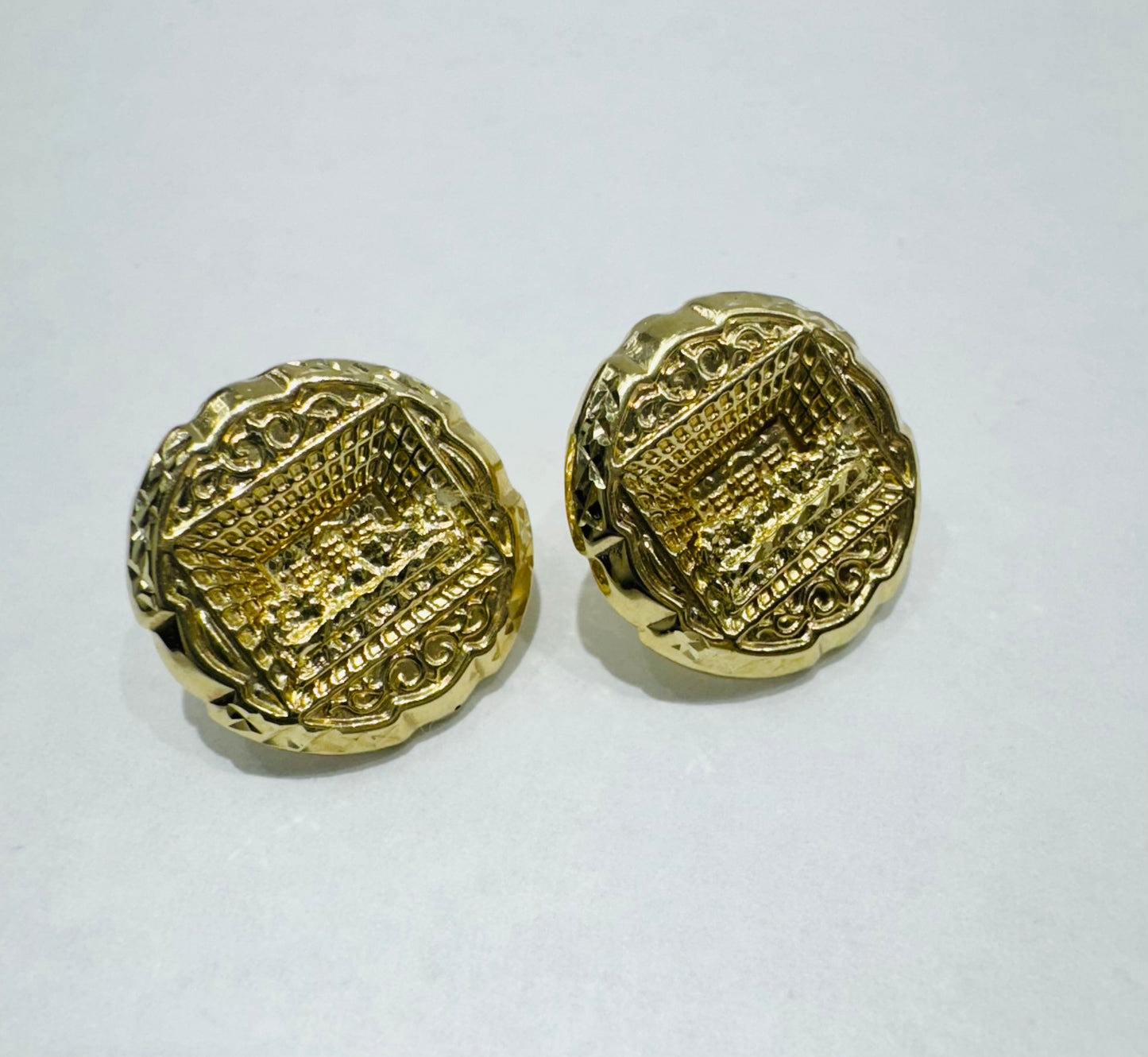 10K GOLD CUSTOM MADE, ROUND LASTSUPPER EARRINGS