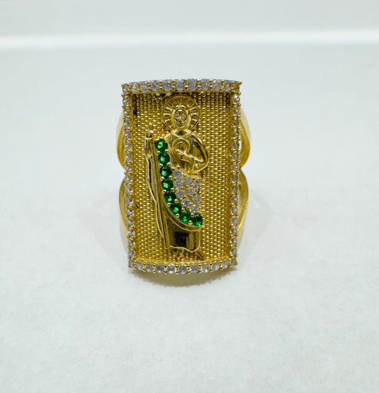 10K GOLD SAINT JUDE RING WITH CZ STONES, WEIGHT: 5.3gm, SIZE: 6.5