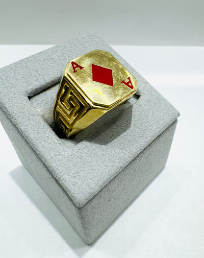 10K GOLD ACE CARD RING WITH VERSACE BORDER, WEIGHT: 9gm, SIZE: 10
