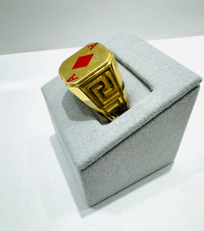 10K GOLD ACE CARD RING WITH VERSACE BORDER, WEIGHT: 9gm, SIZE: 10