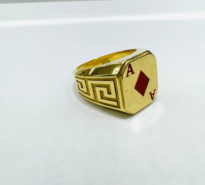 10K GOLD ACE CARD RING WITH VERSACE BORDER, WEIGHT: 9gm, SIZE: 10