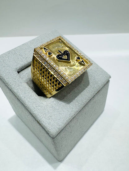 10K GOLD ACE CARD RING WITH CZ STONES, WEIGHT: 5.5gm, SIZE: 11