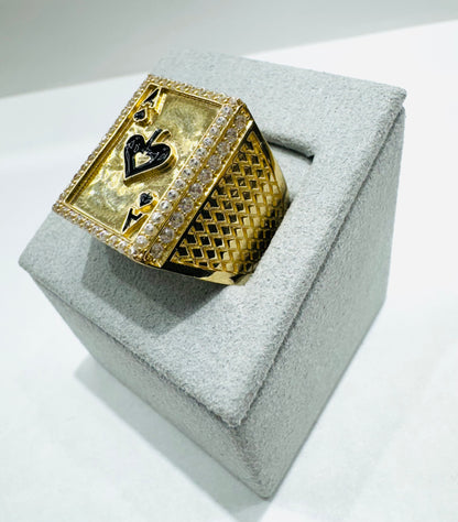 10K GOLD ACE CARD RING WITH CZ STONES, WEIGHT: 5.5gm, SIZE: 11
