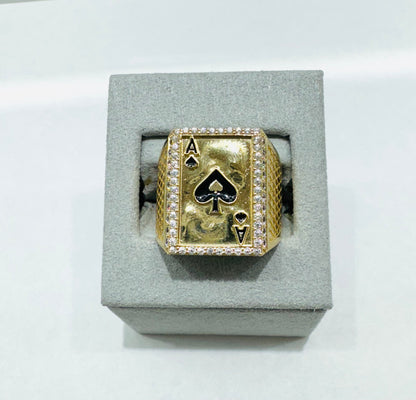 10K GOLD ACE CARD RING WITH CZ STONES, WEIGHT: 5.5gm, SIZE: 11