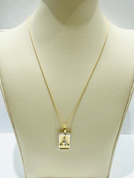 10K GOLD INITIAL “A” LETTER NATURAL DIAMOND PENDANT WITH NECKLACE, 0.25CT