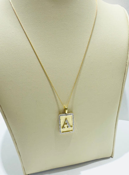 10K GOLD INITIAL “A” LETTER NATURAL DIAMOND PENDANT WITH NECKLACE, 0.25CT
