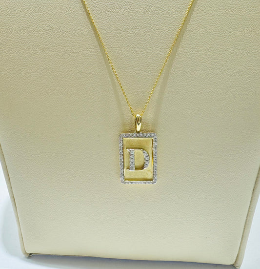 10K GOLD INITIAL “D” LETTER NATURAL DIAMOND PENDANT WITH NECKLACE, 0.25CT