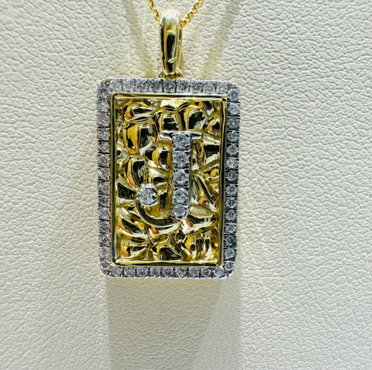 10K GOLD INITIAL “J” LETTER NATURAL DIAMOND PENDANT WITH NECKLACE, 0.25CT