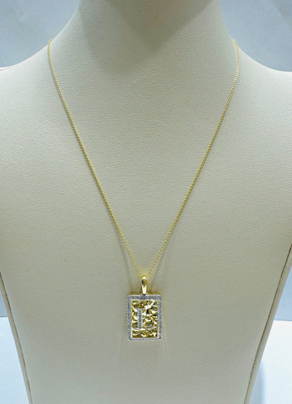 10K GOLD INITIAL “L” LETTER NATURAL DIAMOND PENDANT WITH NECKLACE, 0.25CT