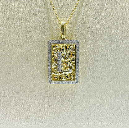 10K GOLD INITIAL “L” LETTER NATURAL DIAMOND PENDANT WITH NECKLACE, 0.25CT