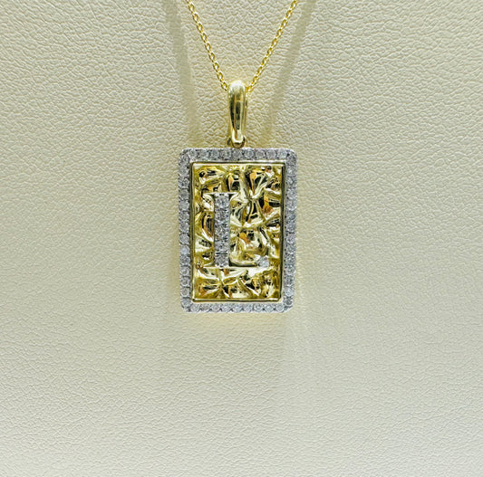10K GOLD INITIAL “L” LETTER NATURAL DIAMOND PENDANT WITH NECKLACE, 0.25CT