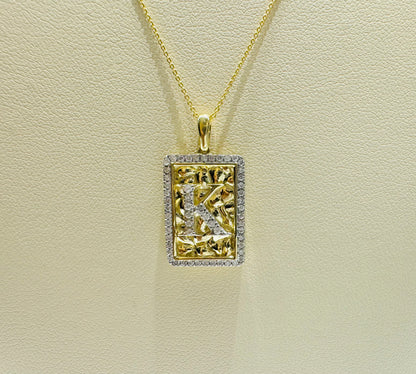 10K GOLD INITIAL “K” LETTER NATURAL DIAMOND PENDANT WITH NECKLACE, 0.25CT