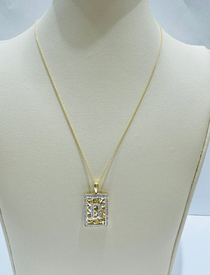 10K GOLD INITIAL “R” LETTER NATURAL DIAMOND PENDANT WITH NECKLACE, 0.25CT