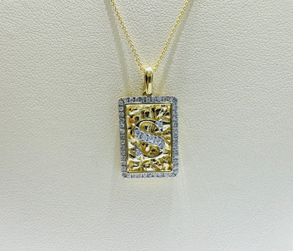 10K GOLD INITIAL “S” LETTER NATURAL DIAMOND PENDANT WITH NECKLACE, 0.25CT