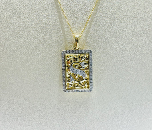 10K GOLD INITIAL “S” LETTER NATURAL DIAMOND PENDANT WITH NECKLACE, 0.25CT