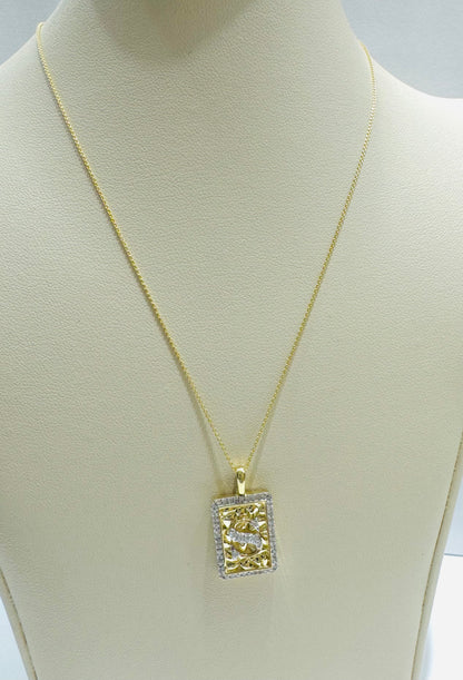 10K GOLD INITIAL “S” LETTER NATURAL DIAMOND PENDANT WITH NECKLACE, 0.25CT