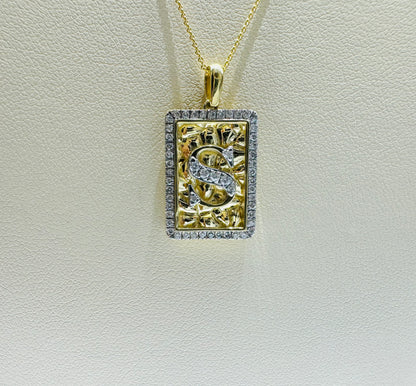 10K GOLD INITIAL “S” LETTER NATURAL DIAMOND PENDANT WITH NECKLACE, 0.25CT