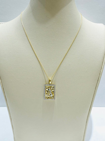 10K GOLD INITIAL “A” LETTER NATURAL DIAMOND PENDANT WITH NECKLACE, 0.25CT