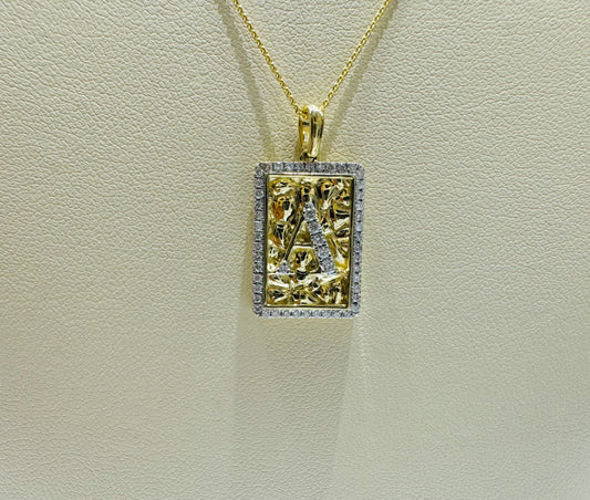 10K GOLD INITIAL “A” LETTER NATURAL DIAMOND PENDANT WITH NECKLACE, 0.25CT