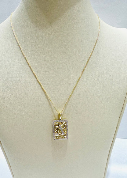 10K GOLD INITIAL “A” LETTER NATURAL DIAMOND PENDANT WITH NECKLACE, 0.25CT