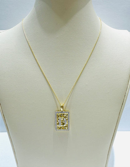 10K GOLD INITIAL “D” LETTER NATURAL DIAMOND PENDANT WITH NECKLACE, 0.25CT