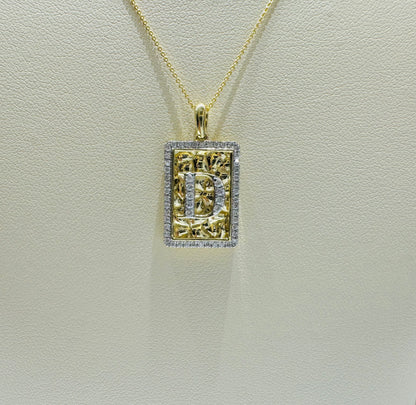 10K GOLD INITIAL “D” LETTER NATURAL DIAMOND PENDANT WITH NECKLACE, 0.25CT